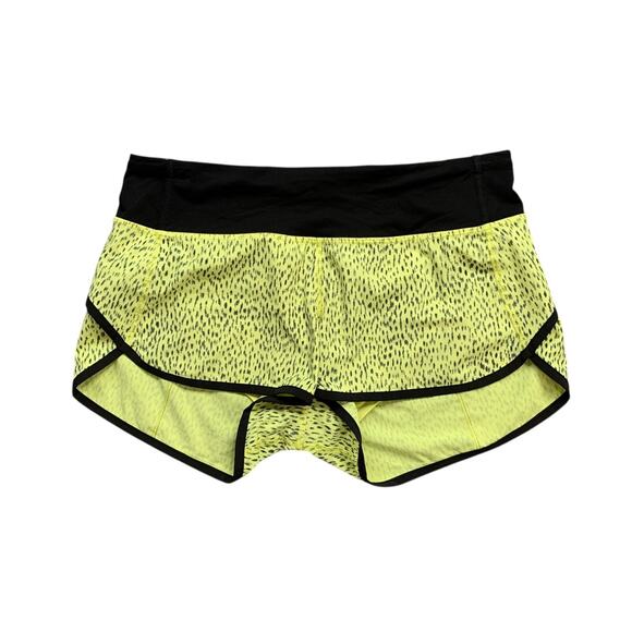 Lululemon Shorts Womens 4 Summer Pear Black Run Speed Printed Brief Lined Active - Picture 1 of 11